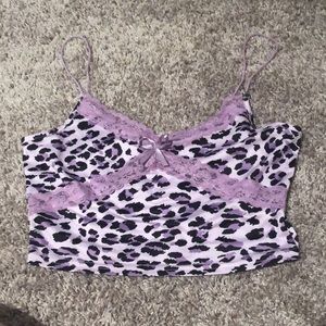 Purple cheetah print crop top w/ lace